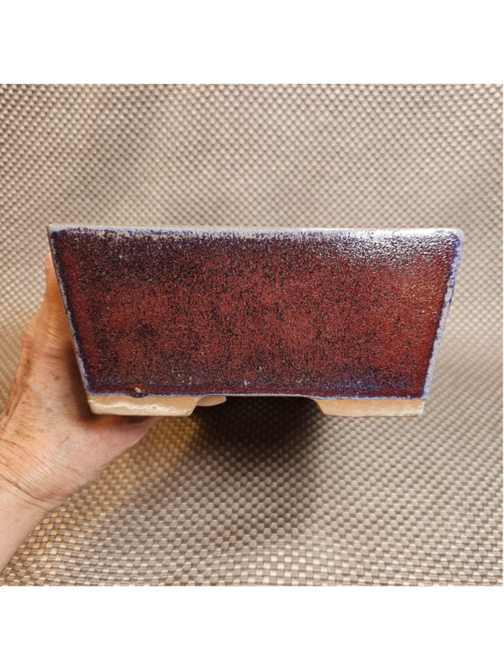 Lotus Bonsai Pot Planter Vintage Very Old 9.5" Brown Blue Beige - Picture 4 of 8